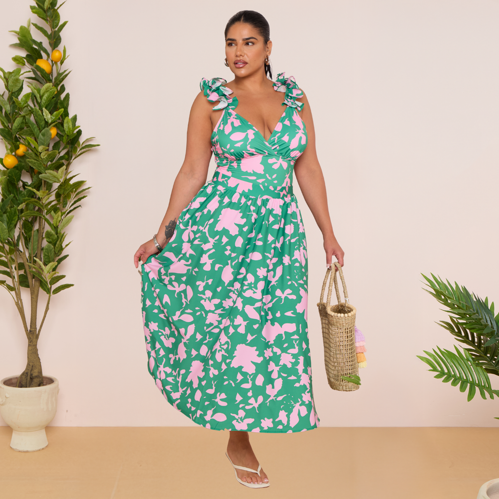 Indigo Chic Ruffled One Piece Swimwear&Skirt