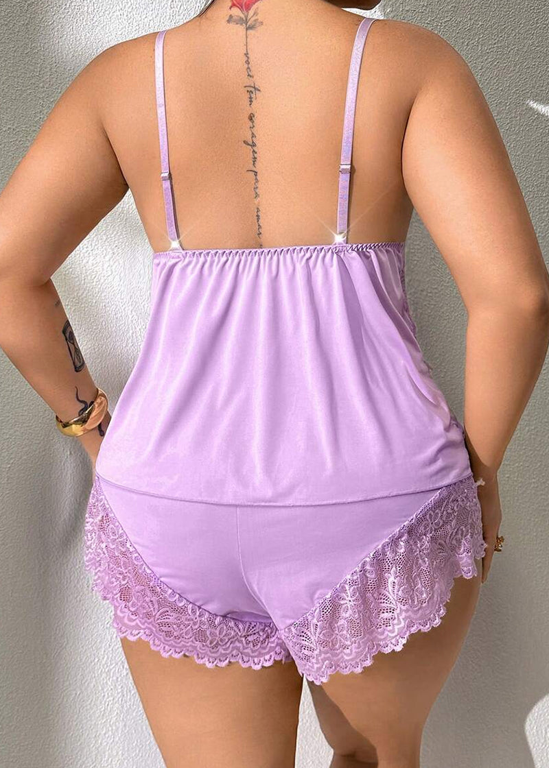 Plus Size Lace Satin Cami Pajama Set – Sexy Two-Piece Sleepwear for Women