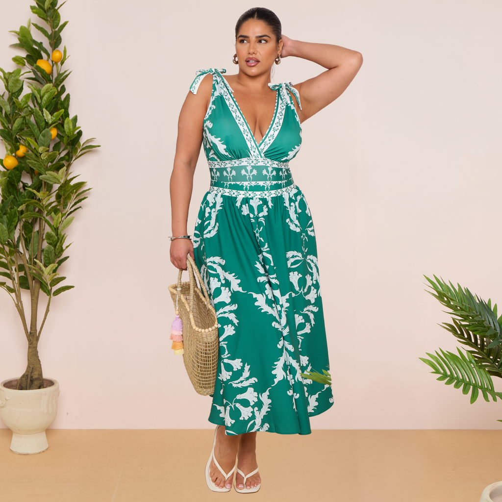 Green Flowy Floral Tie-shoulder Swimsuit&Skirt&Pants