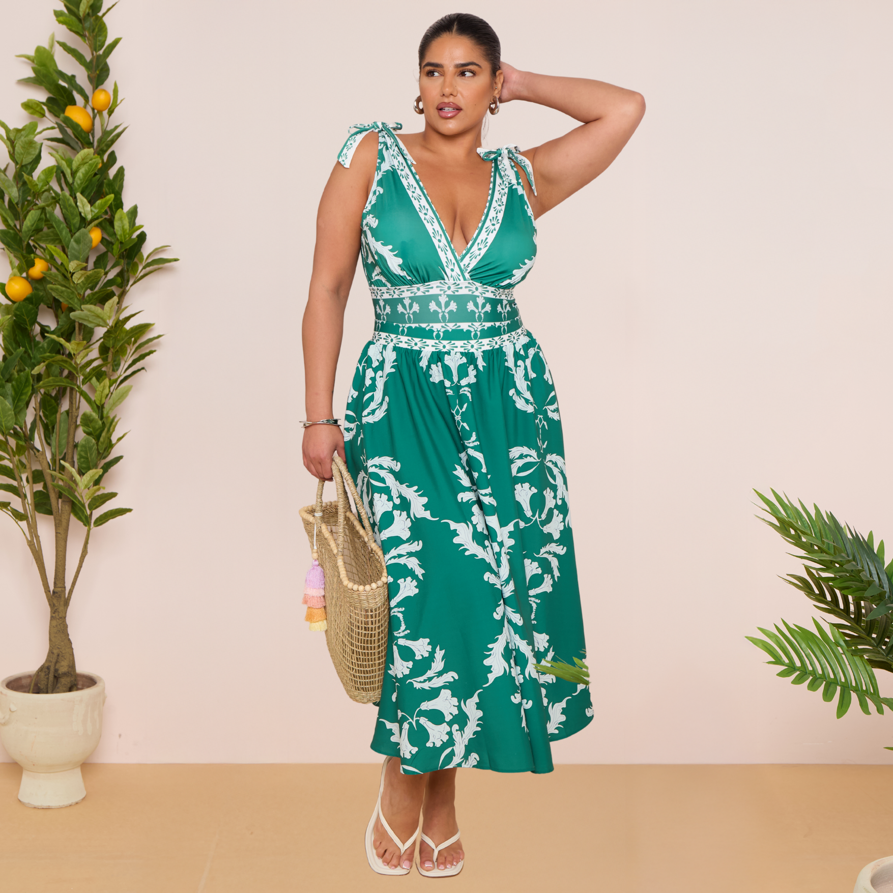 Green Flowy Floral Tie-shoulder Swimsuit&Skirt&Pants