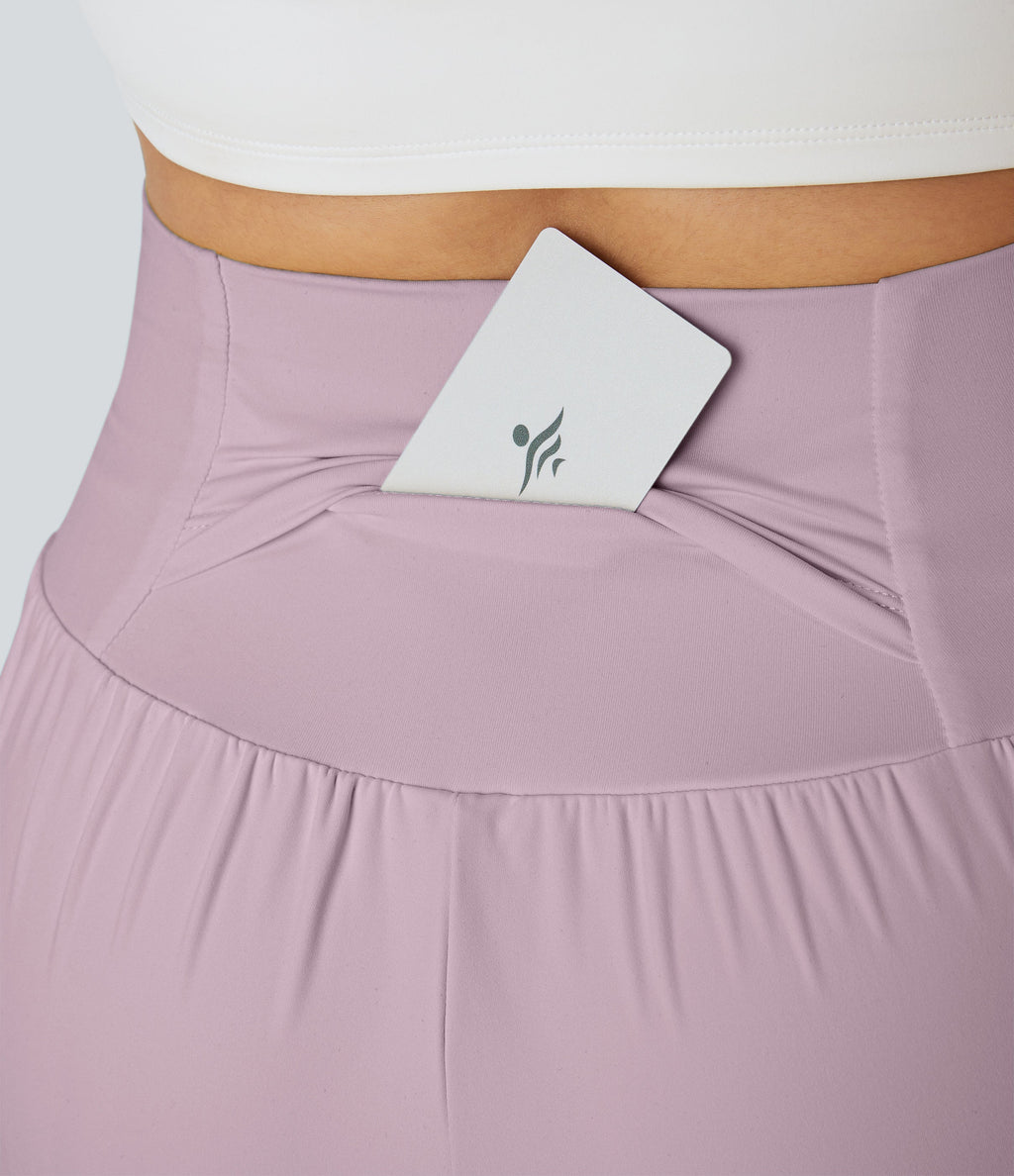 2026🔥UK Super High Waisted Back Pocket & Side Hidden Pocket 2-in-1 Yoga Shorts-Pink Purple