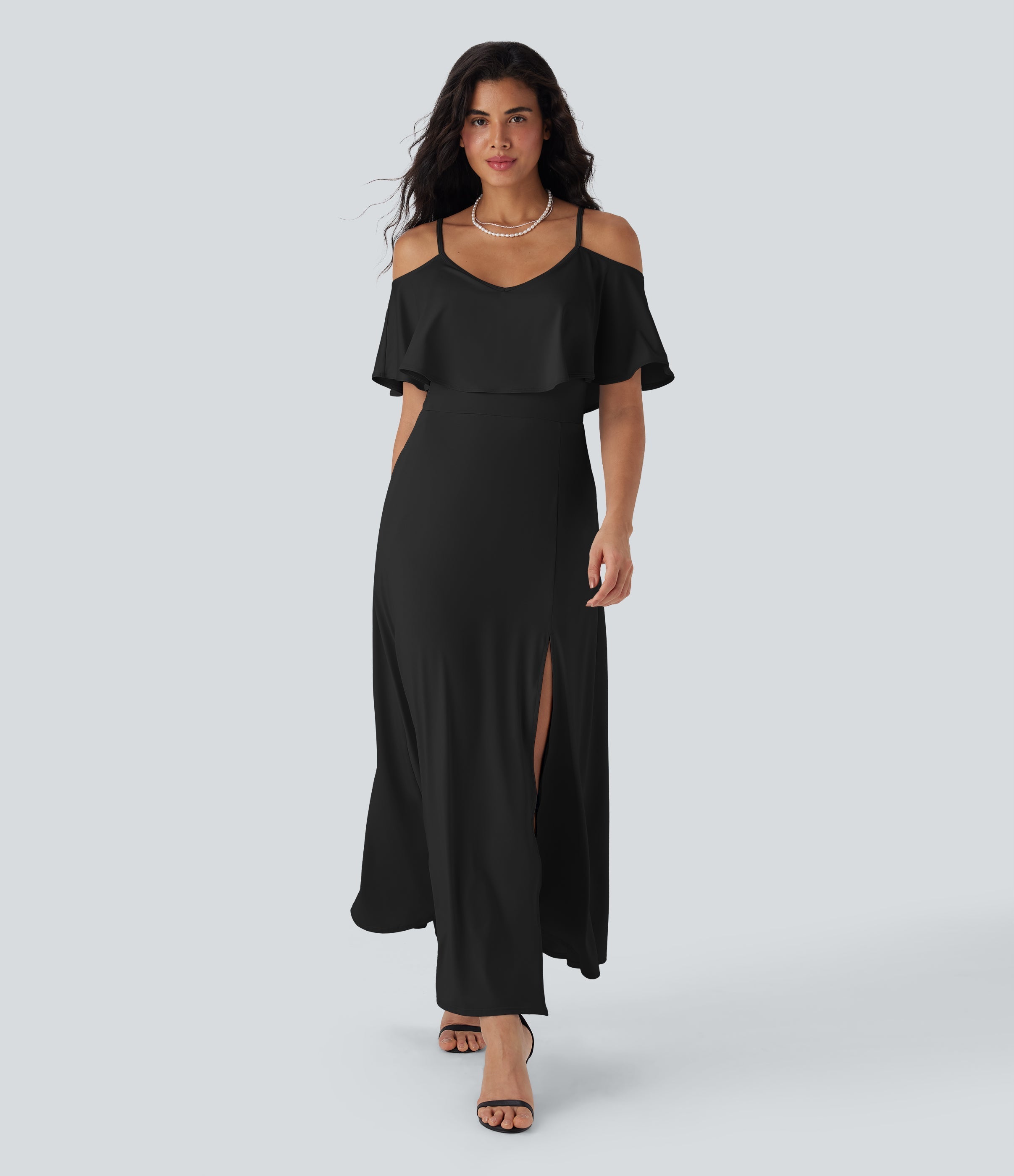 Ruffle Maxi Slip Dress with Pockets