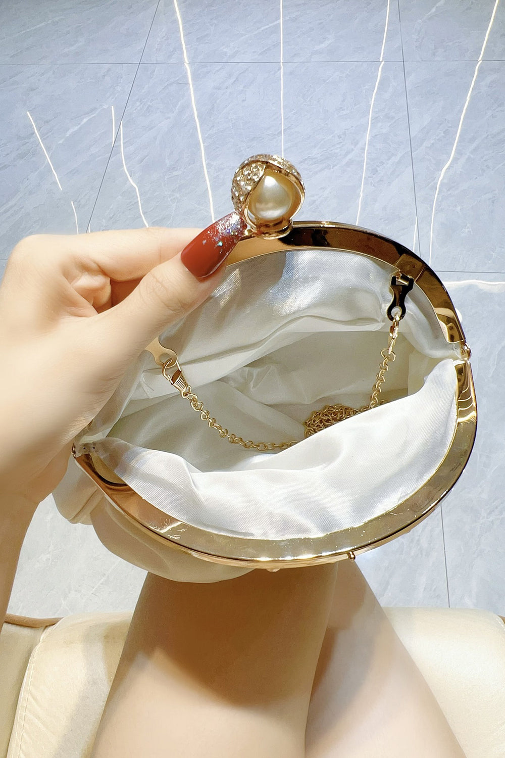 Rhinestone Embellished Ruched PU Leather Evening Clutch Bag