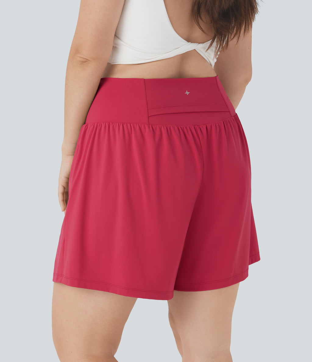 SoftlyZeroTM Airy Super High Waisted 2-in-1 Cool Touch Yoga Plus Size Shorts 7" with Pockets
