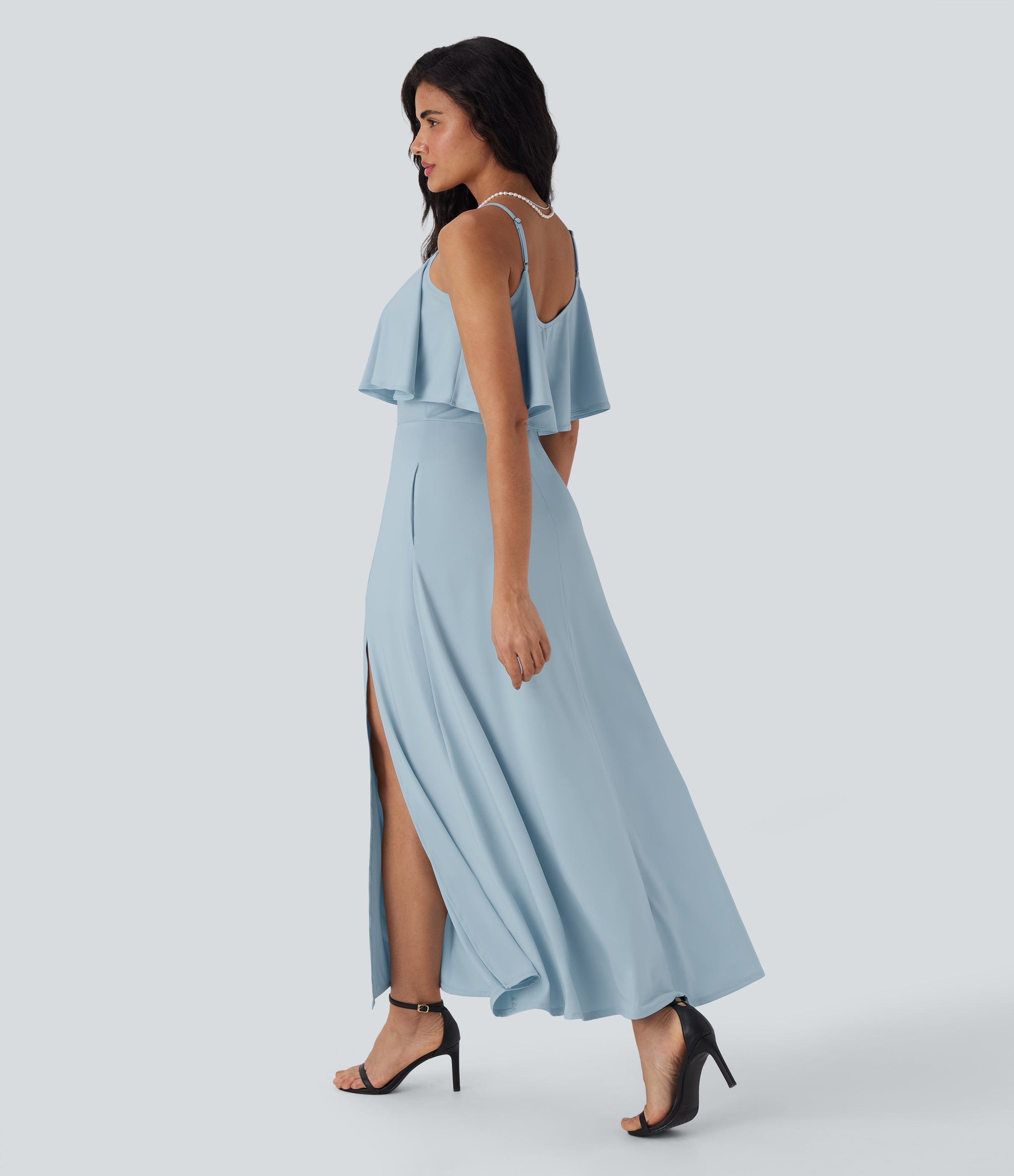 Ruffle Maxi Slip Dress with Pockets