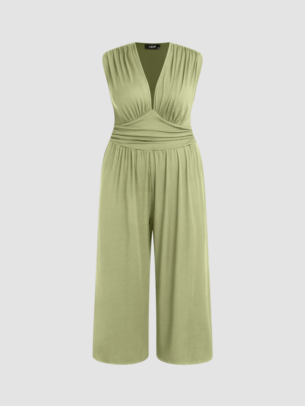 2026 Women's new jumpsuit with pockets Plain Ruched V Neck Ribbed Tank Jumpsuit, Summer Outfits 2025, Elegant Sleeveless Wide Leg Jumpsuit for Women for Vacation Holiday Party, Ladies Summer Clothes