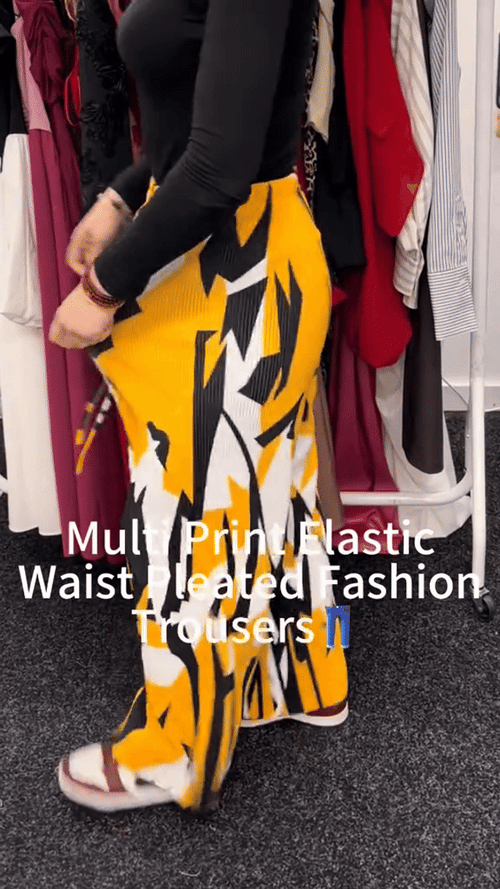 ChicHero Abstract Print Wide-Leg Drawstring Pants Palazzo Pleated Pants