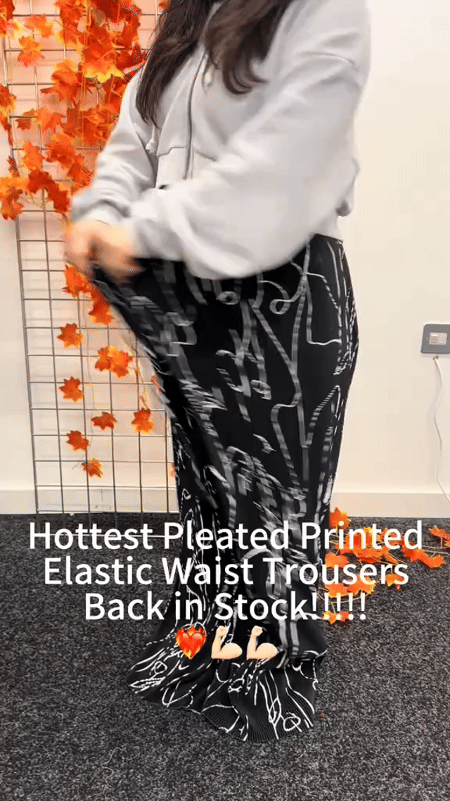 Black Line Art Abstract Print Wide-Leg Drawstring Palazzo Pleated Pants PLUS