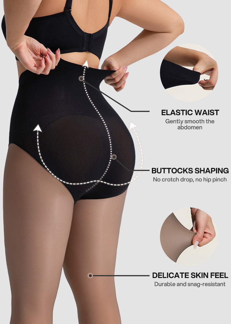 Semi-Sheer Black High-Waist Shaping Tights – Thin & Fleece-Lined