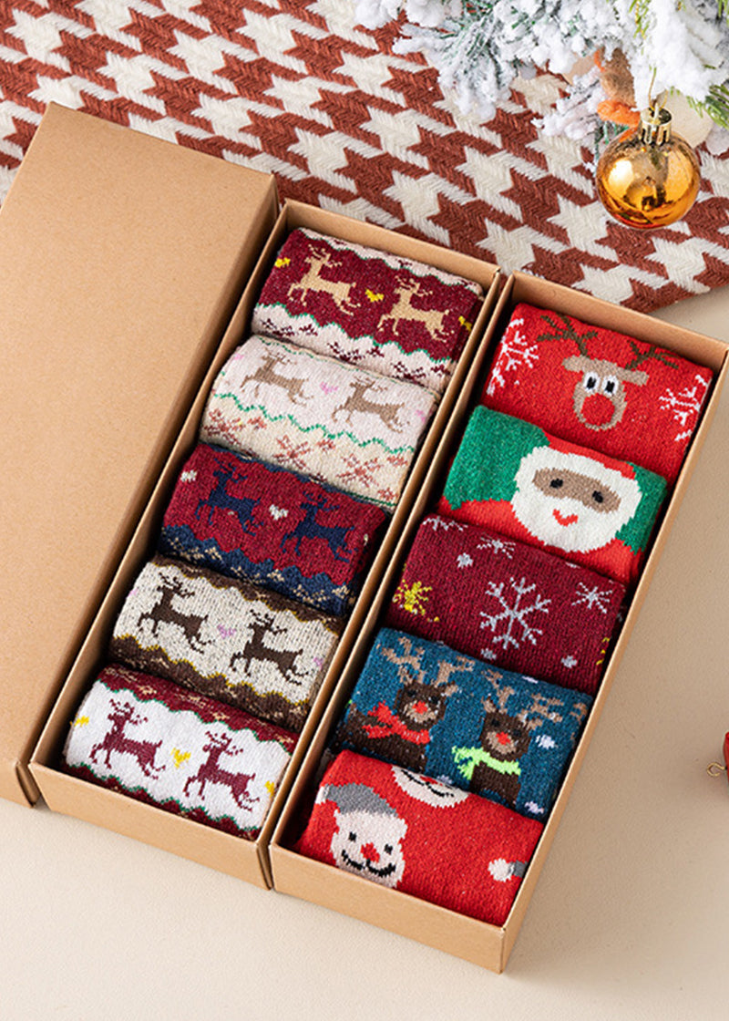 Cozy Christmas Wool Crew Socks - 5 Pairs
