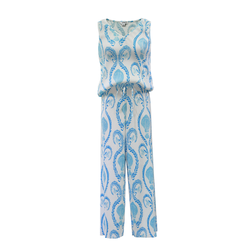 Blue Shell Motifs Prints Nautical V-Neck Vest Top & Pleated Pants