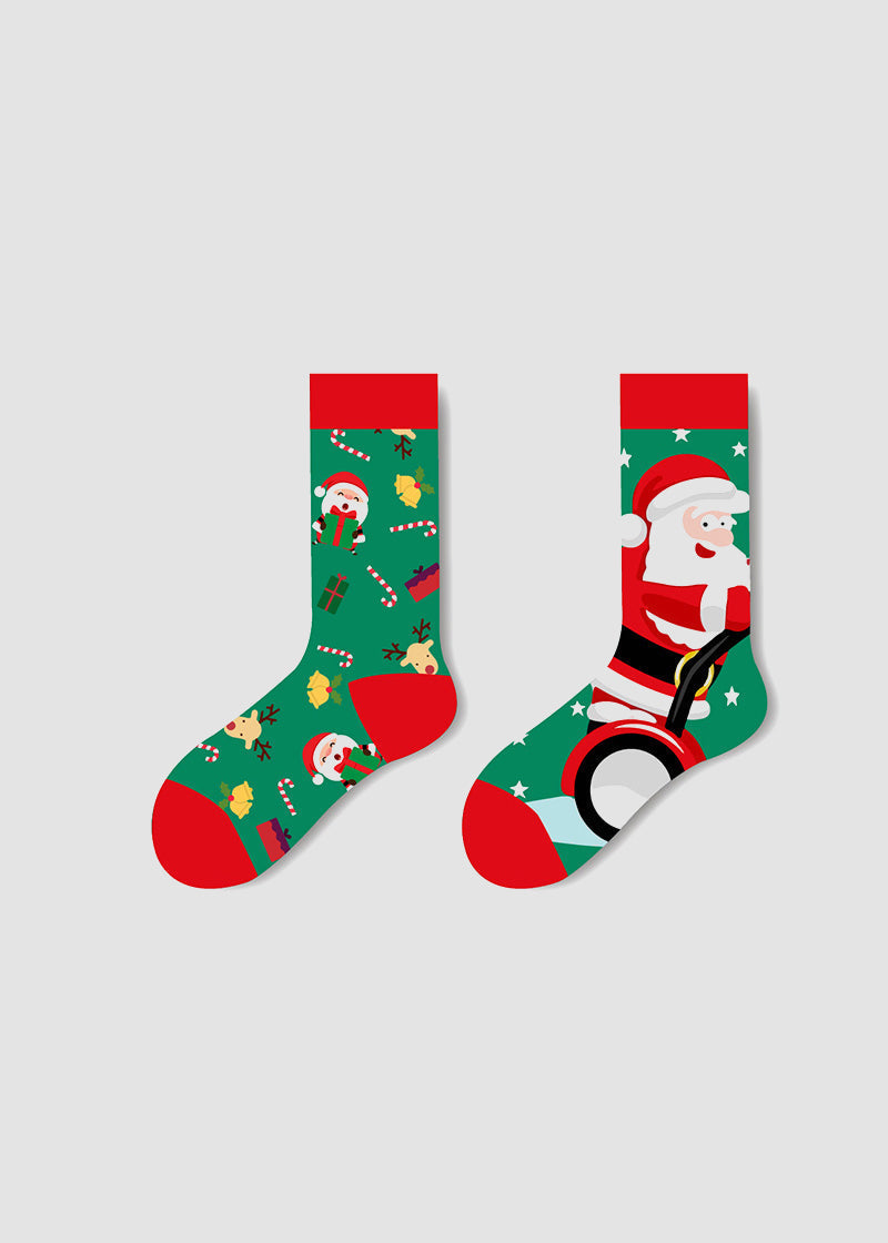 Festive Mismatched Christmas Crew Socks - 4 Pairs