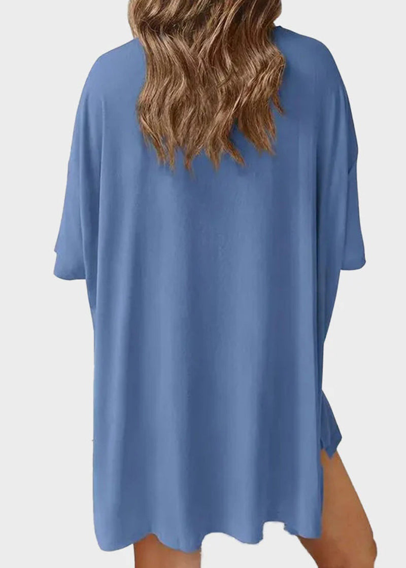 Casual Oversized 2-Piece Lounge Set with Crewneck & Split Hem