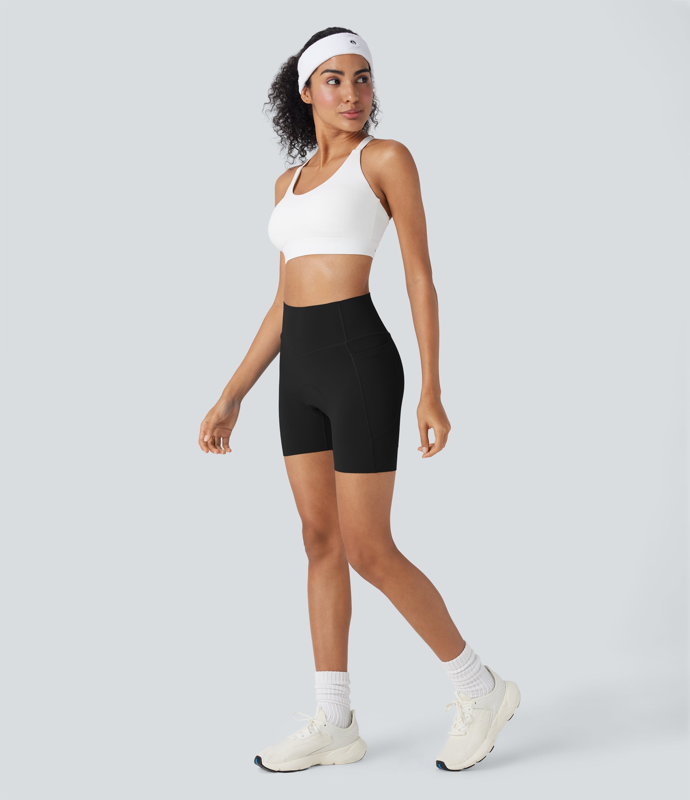 SpeedWaveTM SoCinched High Waisted Antislip Tummy Control Quick Dry Cycling Chamois Padded Biker Shorts 5'' with Pockets