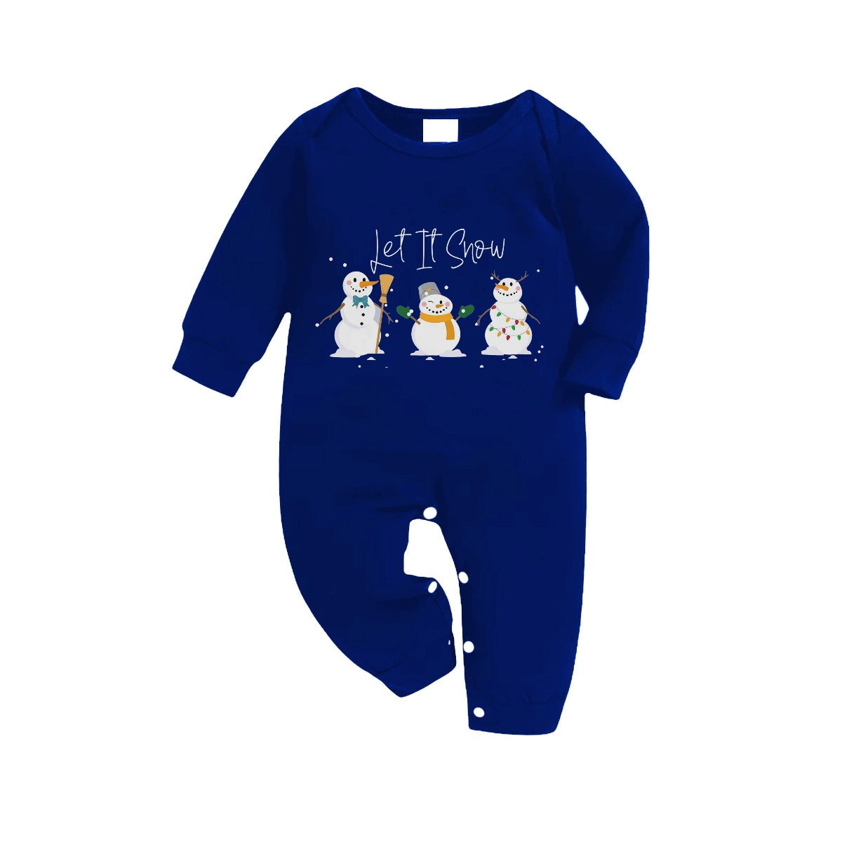 Christmas Family Matching Pajamas-Navy & White Plaid Pjs Set with "Let It Snow" and Snowman Pattern Print