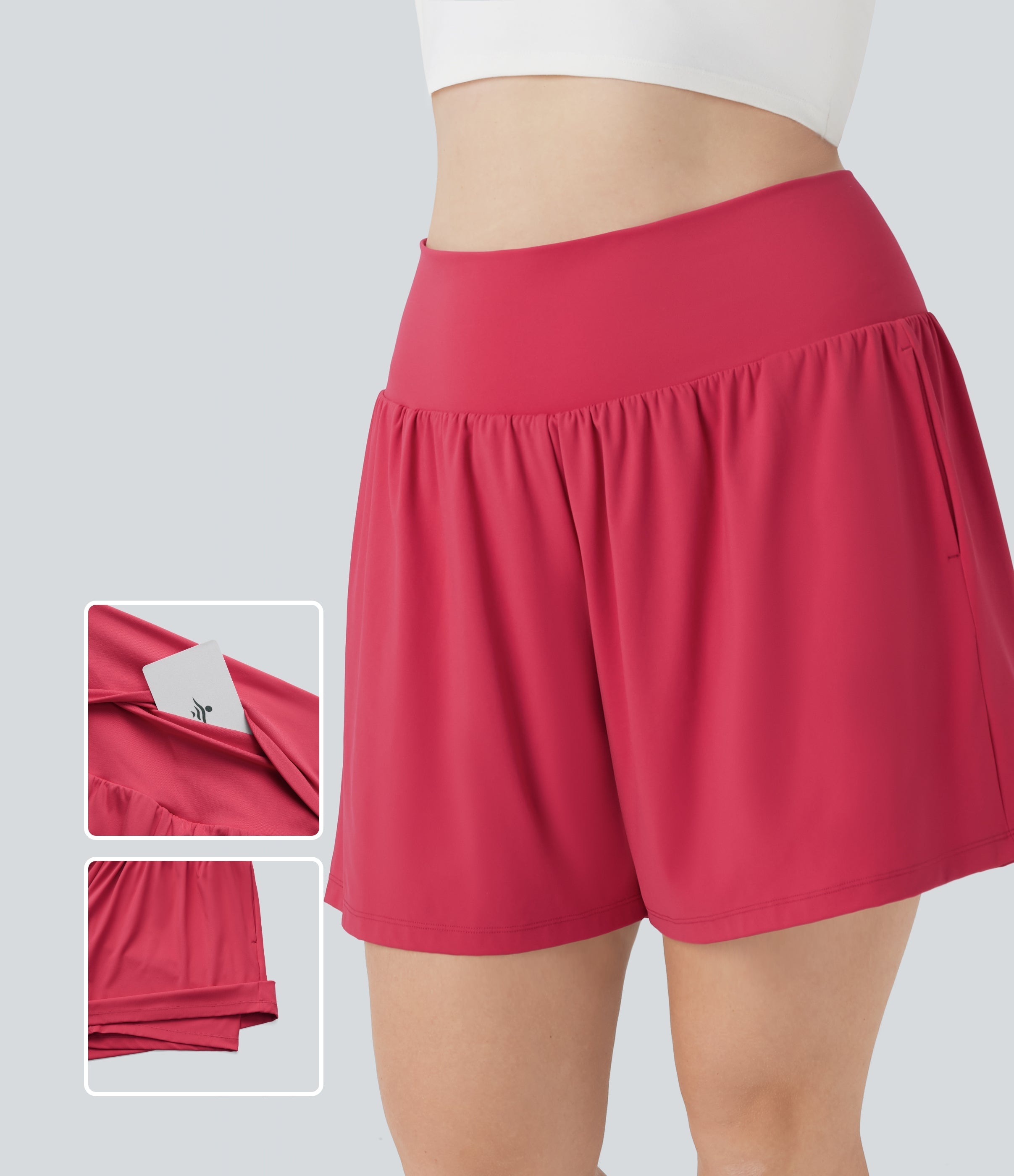 SoftlyZeroTM Airy Super High Waisted 2-in-1 Cool Touch Yoga Plus Size Shorts 7" with Pockets