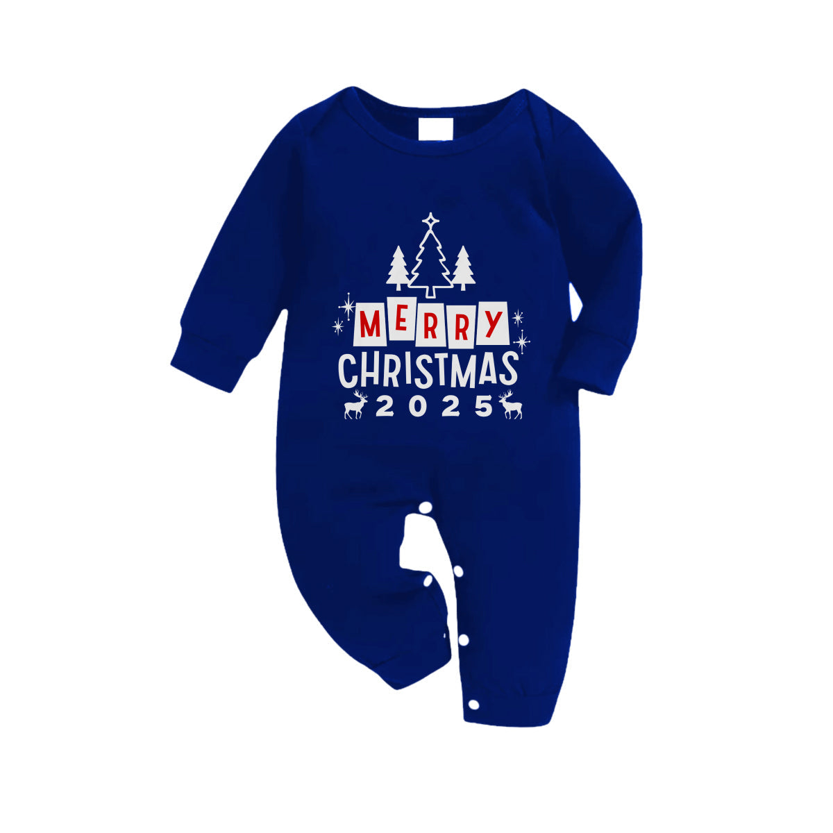 Christmas Family Matching Pajamas-Navy & White Plaid Pjs Set with "Merry Christmas 2025" Print