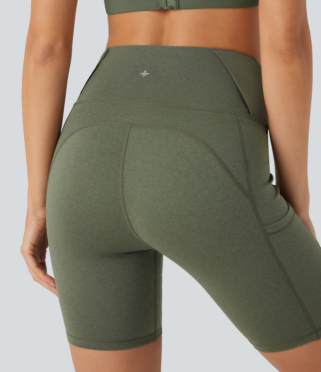 SoCinched High Waisted Tummy Control Loop Quick Dry Yoga Biker Shorts 7'' with Pockets
