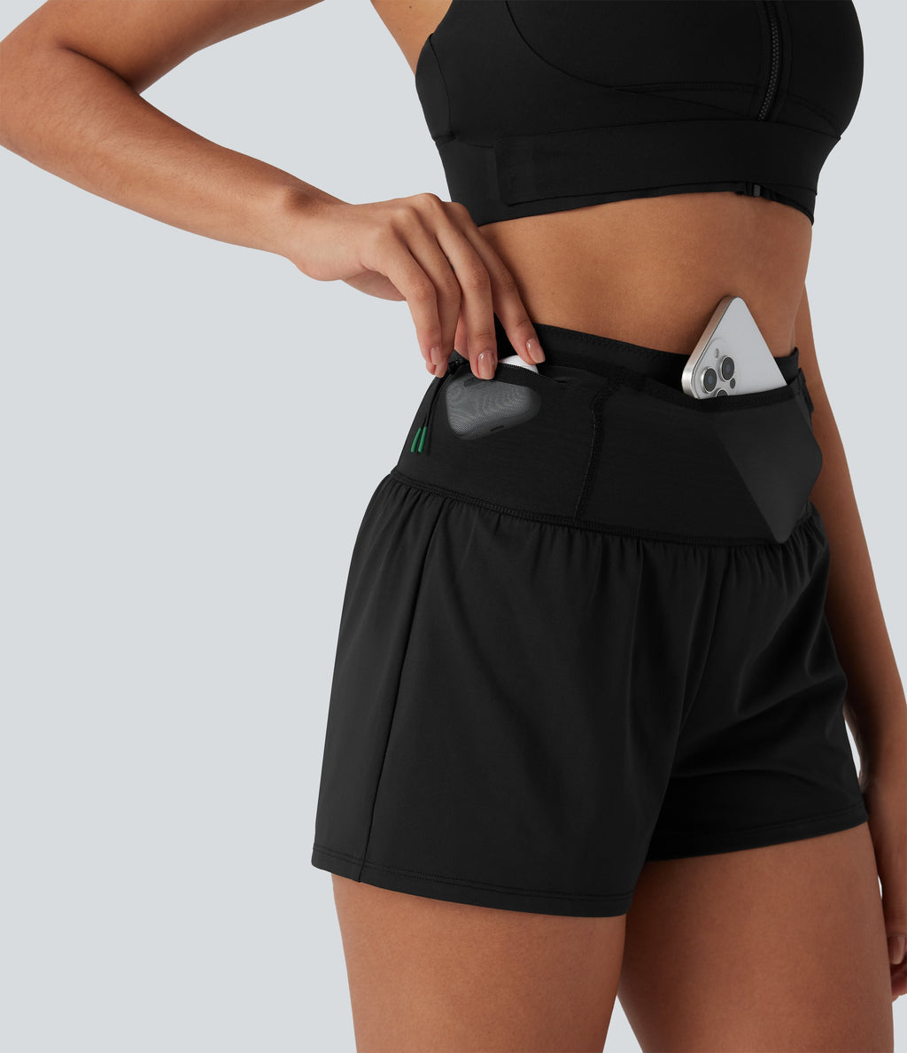 SpeedWaveTM High Waisted Contrast Mesh 2-in-1 Quick Dry Running Shorts with Pockets