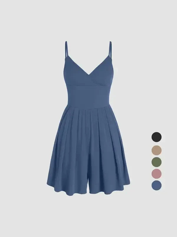 Women's Plain Backless Wrap Cami Romper, Casual Adjustable Spaghetti Strap Wide Leg Romper, Summer Outfits 2025, Ladies Clothes for Daily Wear