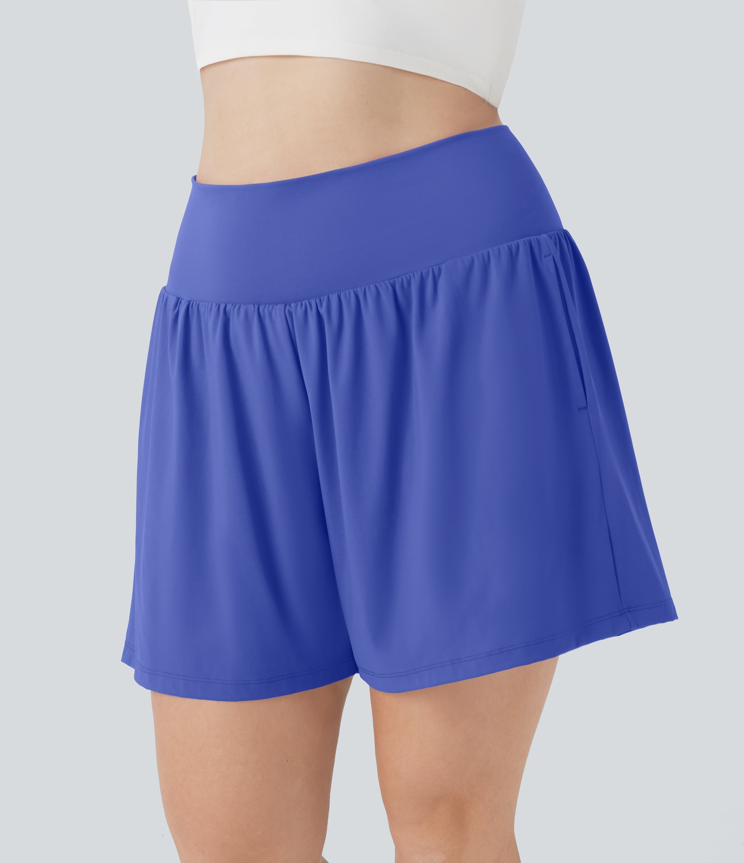 SoftlyZeroTM Airy Super High Waisted 2-in-1 Cool Touch Yoga Plus Size Shorts 7" with Pockets