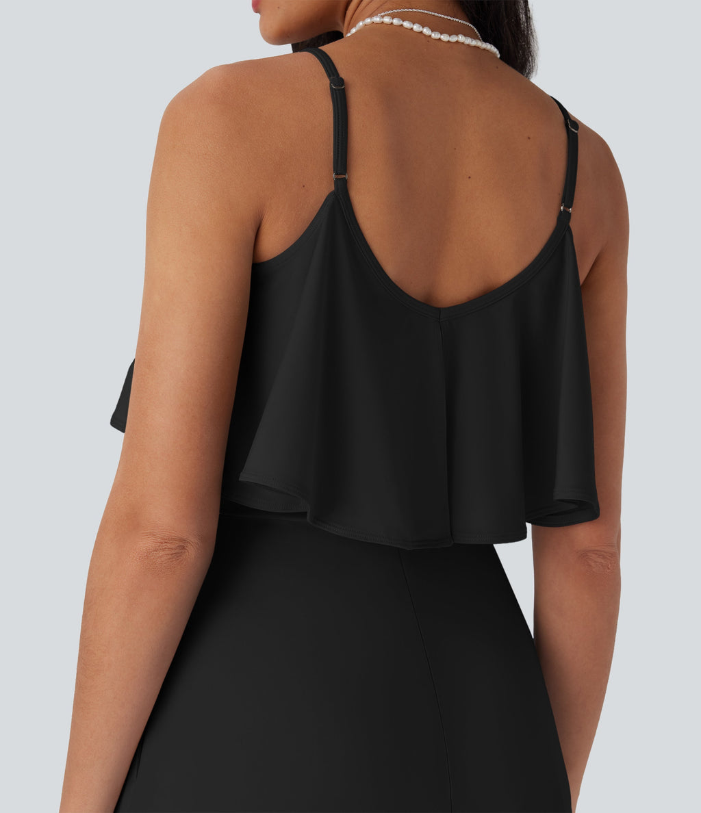 Ruffle Maxi Slip Dress with Pockets
