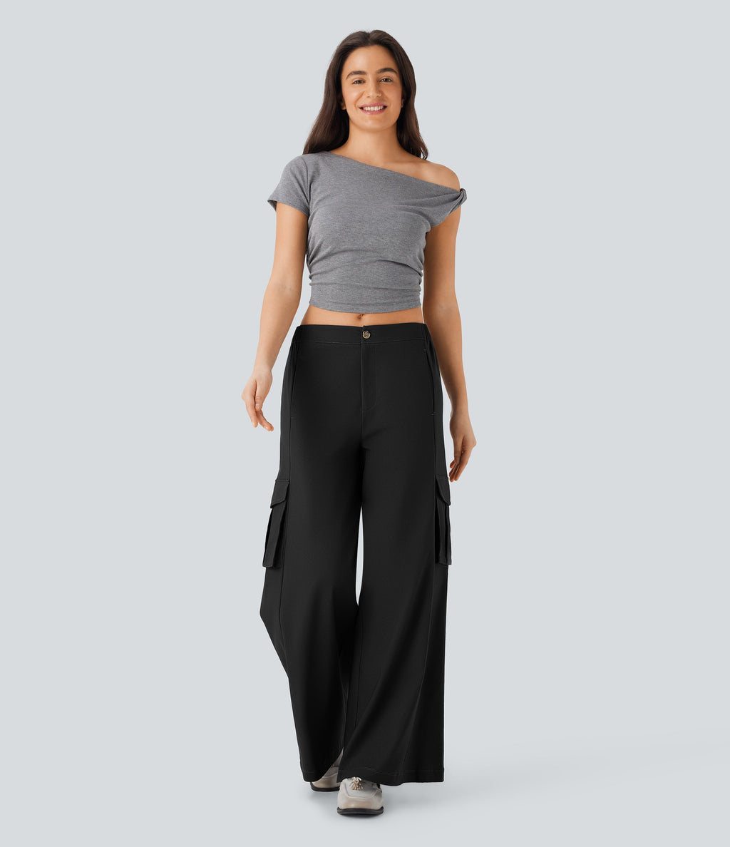 Low Rise Wide Leg Casual Cargo Pants with Pockets