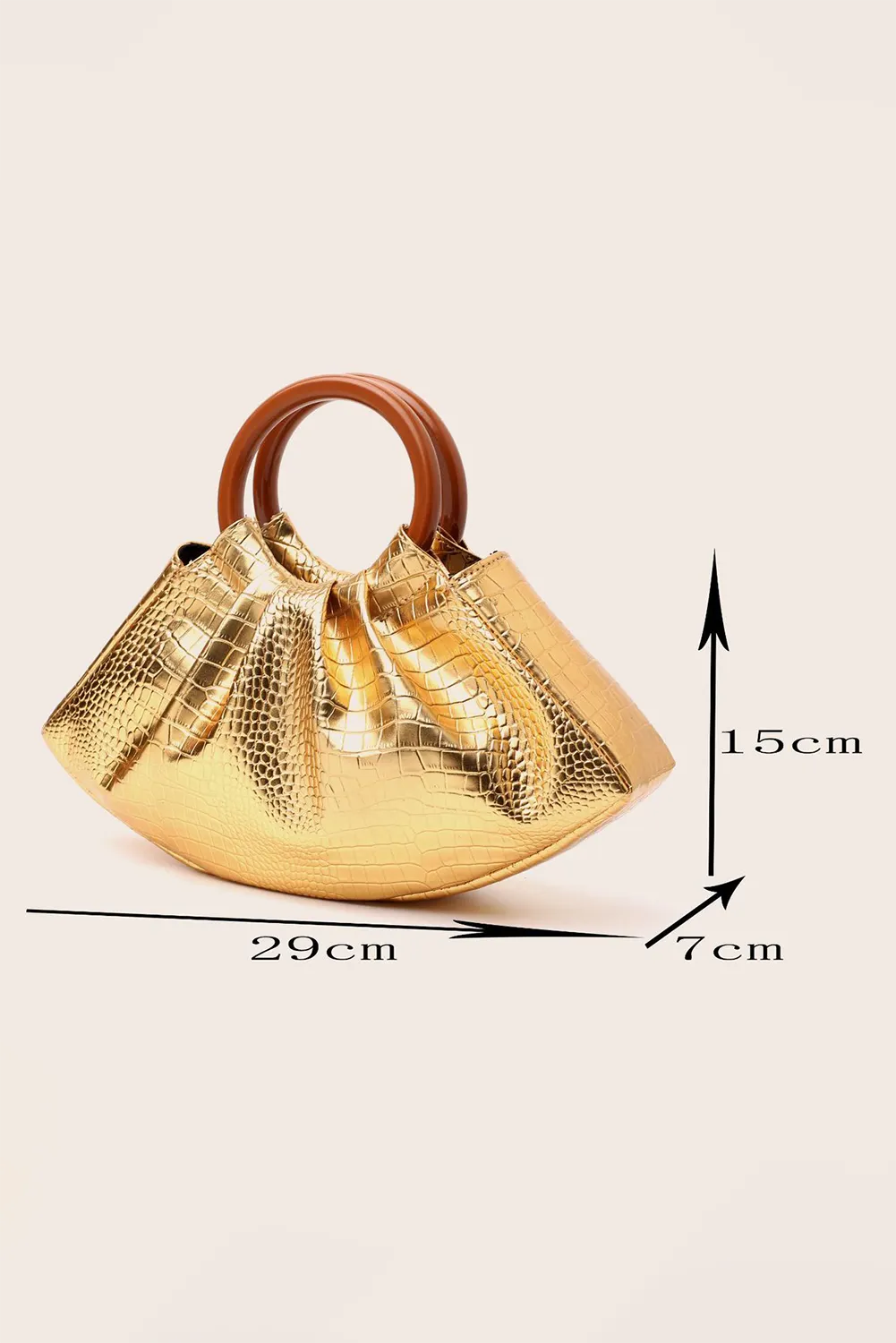 Faux Crocodile Pattern Glossy PU Leather Ruched Handbag