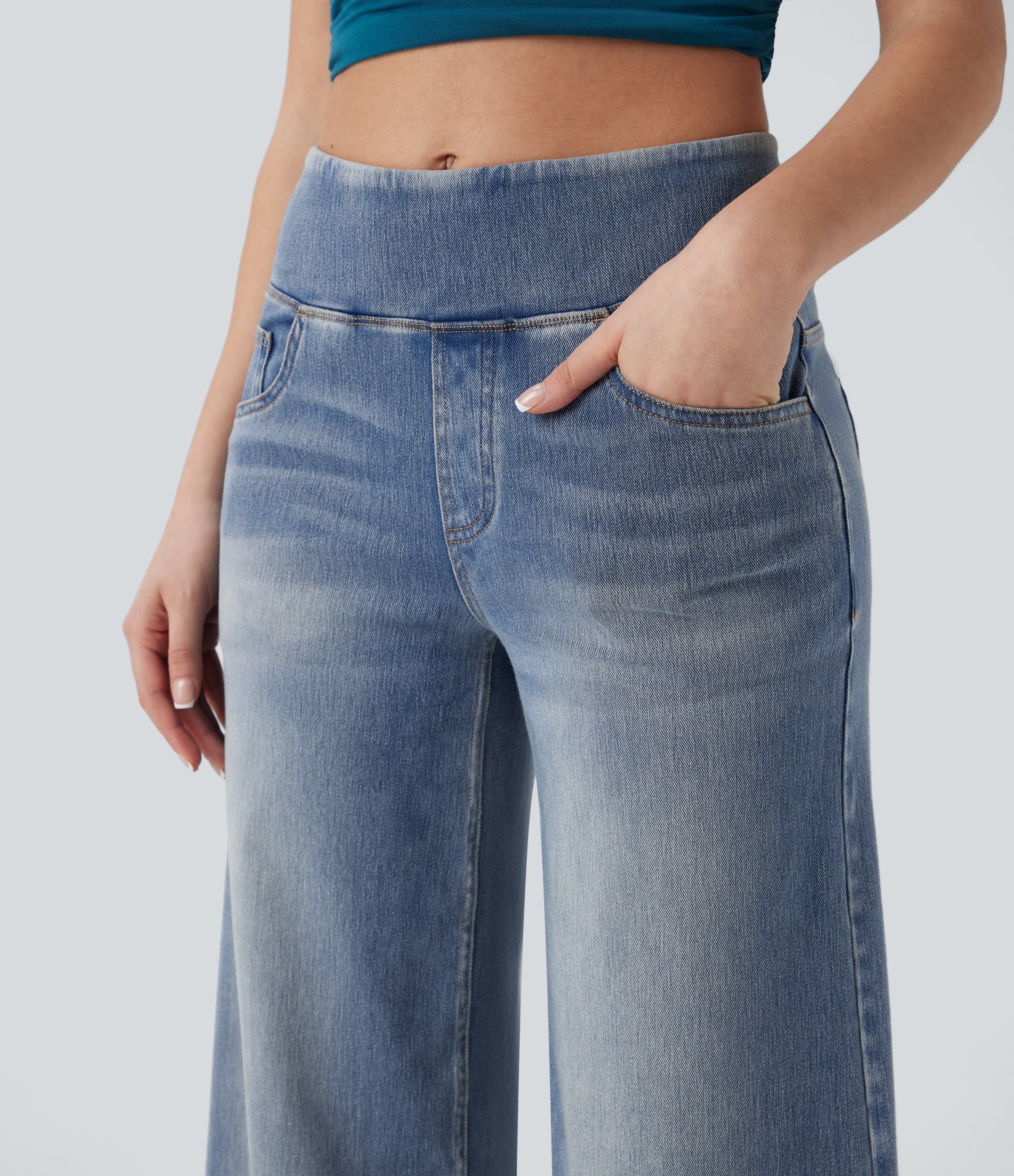 FlexTM SoCinched Mid Rise Tummy Control Casual Baggy Jeans with Pockets