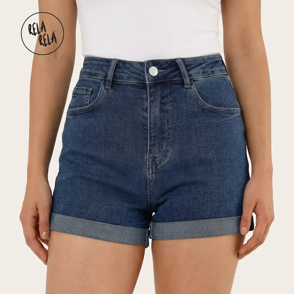 Women's Stretchy High Waisted Turn Up Denim Shorts UK 6-16 Womens Everyday Casual Fit Denim Bottoms