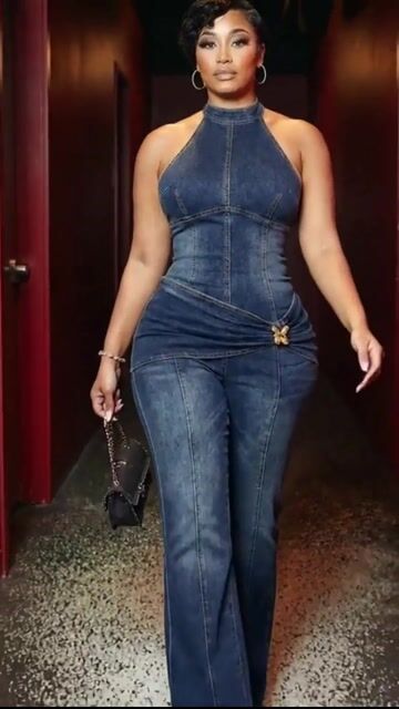 Denim Halter Sleeveless Ruched Metal Decor Casual Jumpsuit-Navy