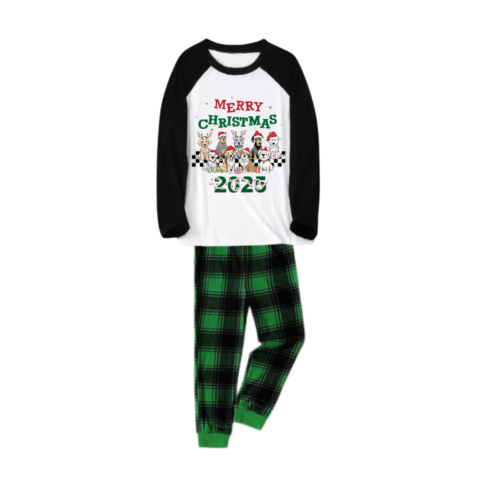 Black Raglan Top Green Plaid Christmas Pajamas Set With "Merry Christmas" and Dog Print