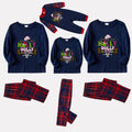 Christmas Family Matching Pajamas-Navy & Red Plaid Pjs Set with Grinch and "Have A Holly Dolly Christmas" Print
