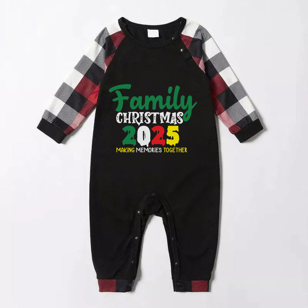 Christmas Family Matching Pajamas-Red and Gray Plaid Pjs set with "Family Christmas 2025" Colorful Print