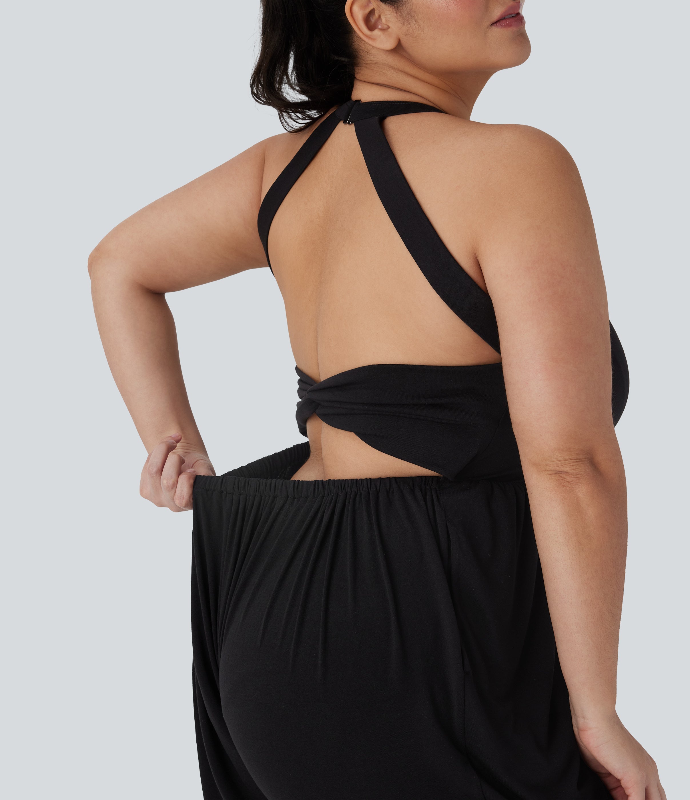 Backless Twisted Harem Casual Plus Size Jumpsuit with Side Pocket-Easy Peezy Edition