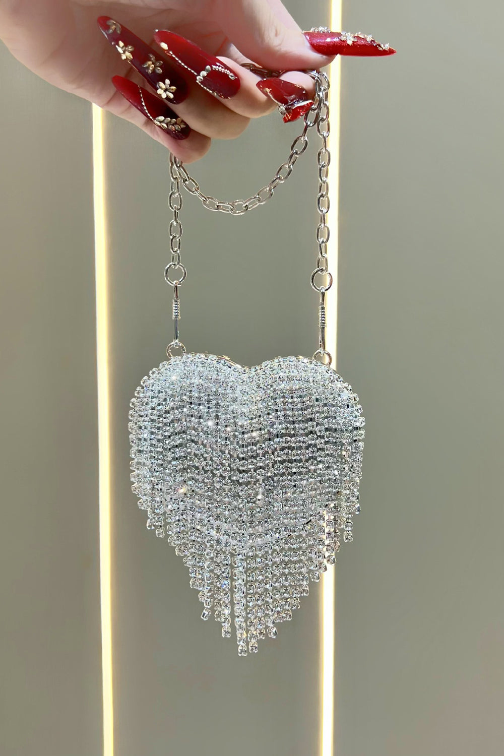 Heart Shaped Rhinestone Tassel Shoulder Crossbody Clutch Bag