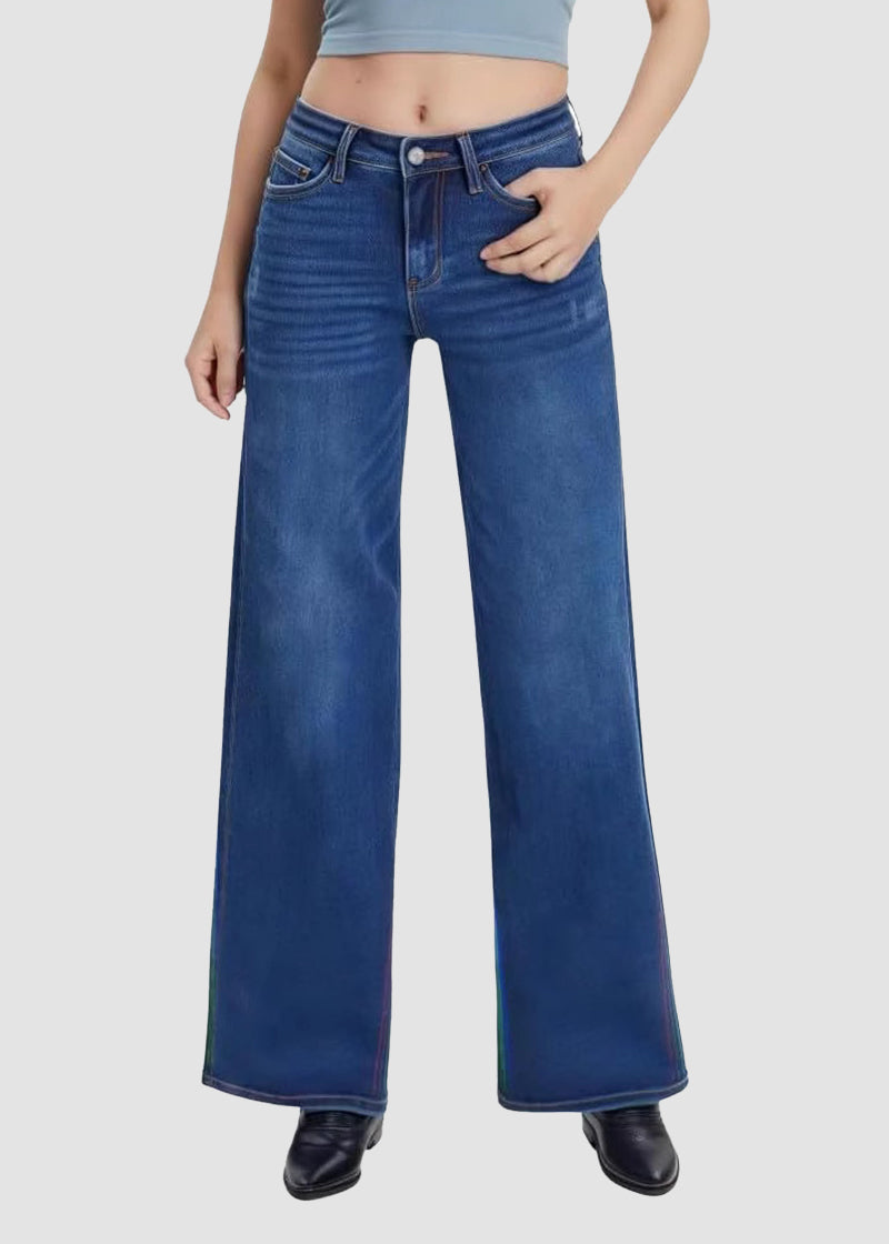 Mid-Low Rise Stretch Baggy Wide-Leg Jeans
