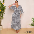 Long Sleeve Tie Back Maxi Dress in Burgundy Print