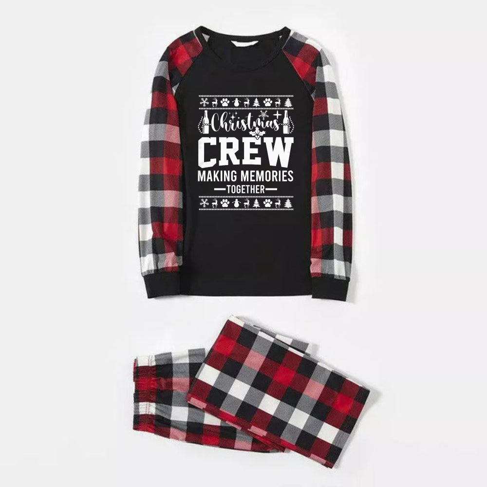 Christmas Family Matching Pajamas-Red and Gray Plaid Pjs set with Slogan and Christmas Pattern Print