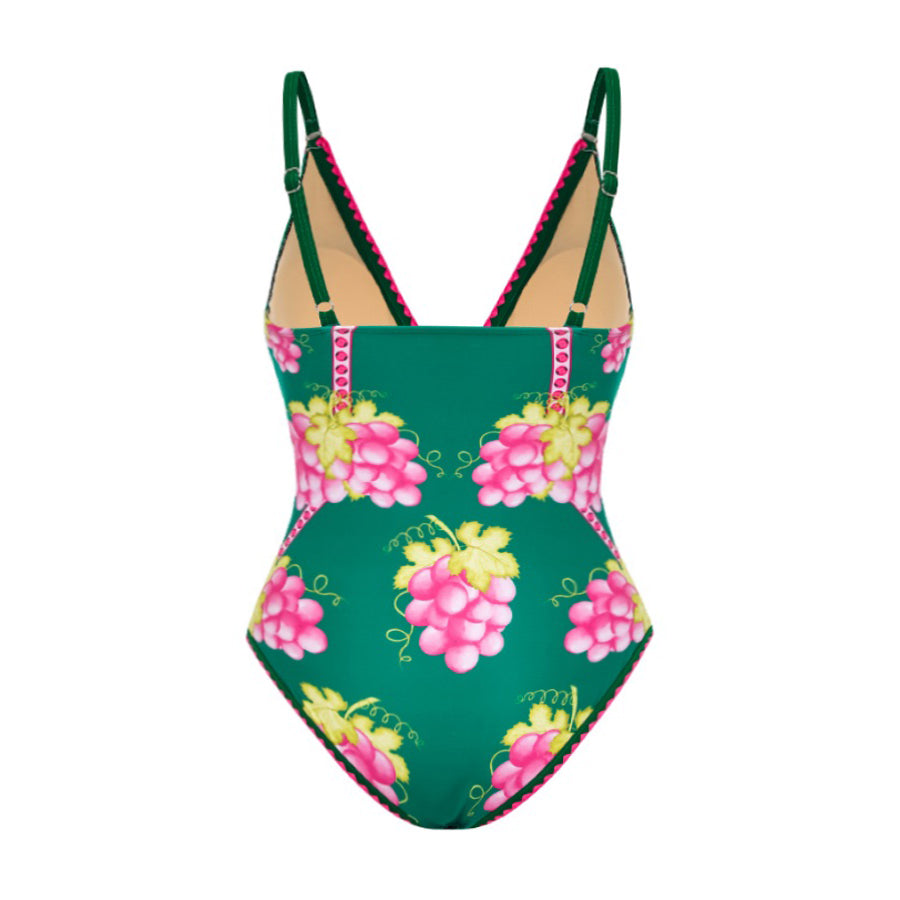 Green Grape Blossom Tropical Vineyard V-Neck Swimsuit & Skirt