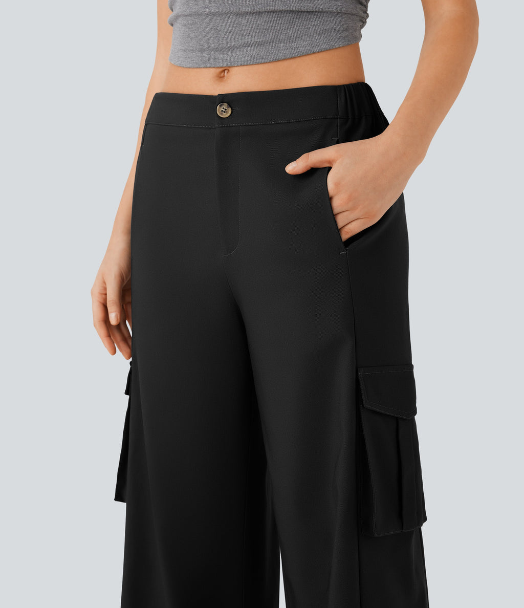 Low Rise Wide Leg Casual Cargo Pants with Pockets