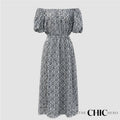 Long Sleeve Vintage Style Maxi Dress in Mono Print