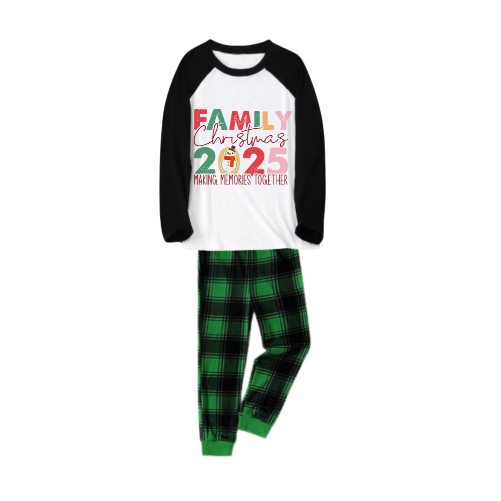 Black Raglan Top Green Plaid Christmas Pajamas Set With "Family Christmas 2025" Holiday Text Print