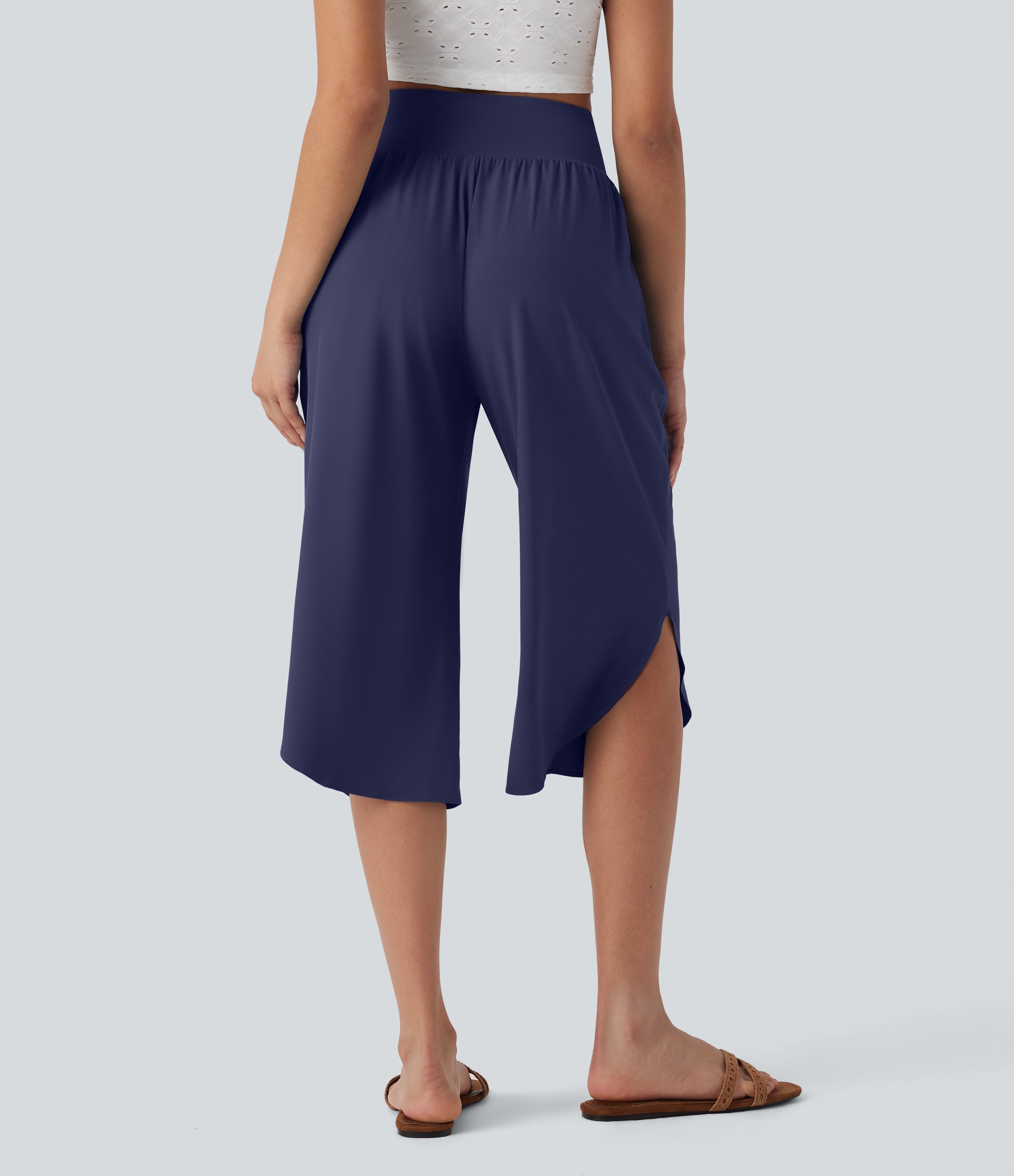 BreezefulTM SoCinched High Waisted Tummy Control Hem Quick Dry Capri Pants with Pockets