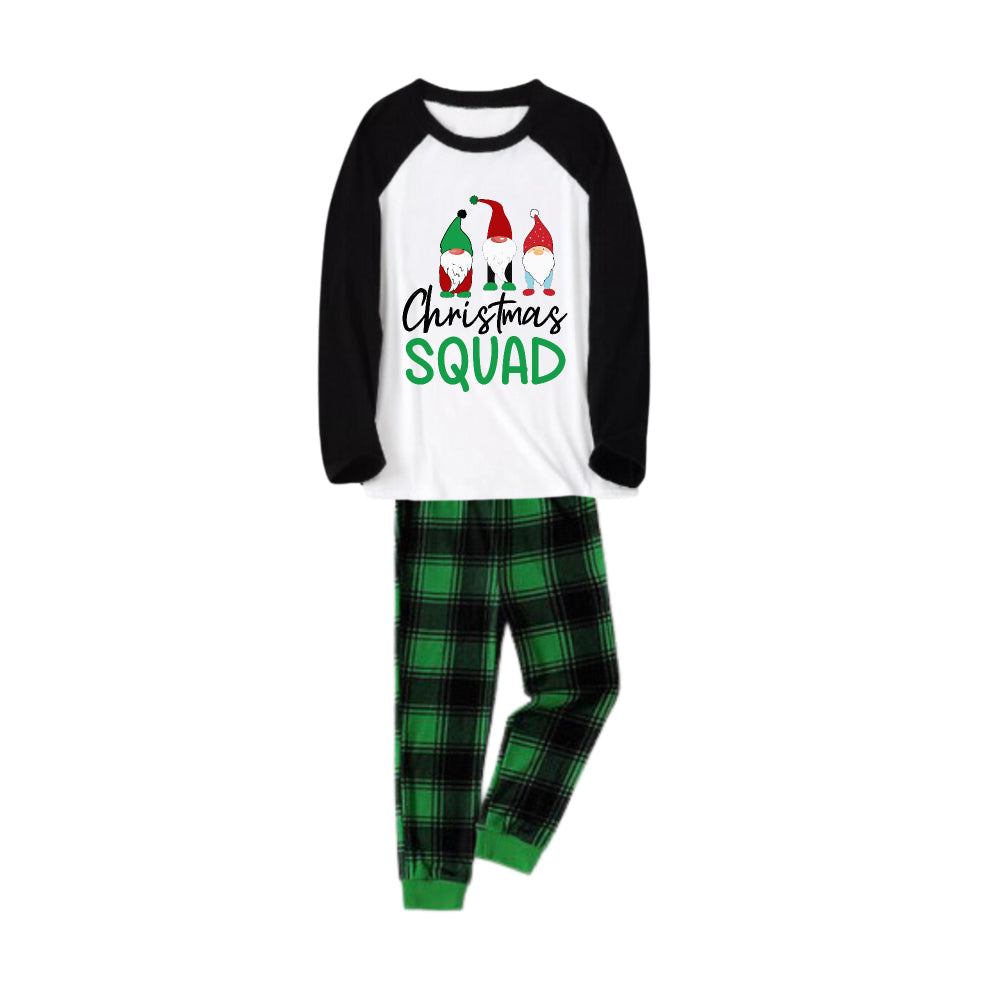 Black Raglan Top Green Plaid Christmas Pajamas Set With Gnome and Holiday Text