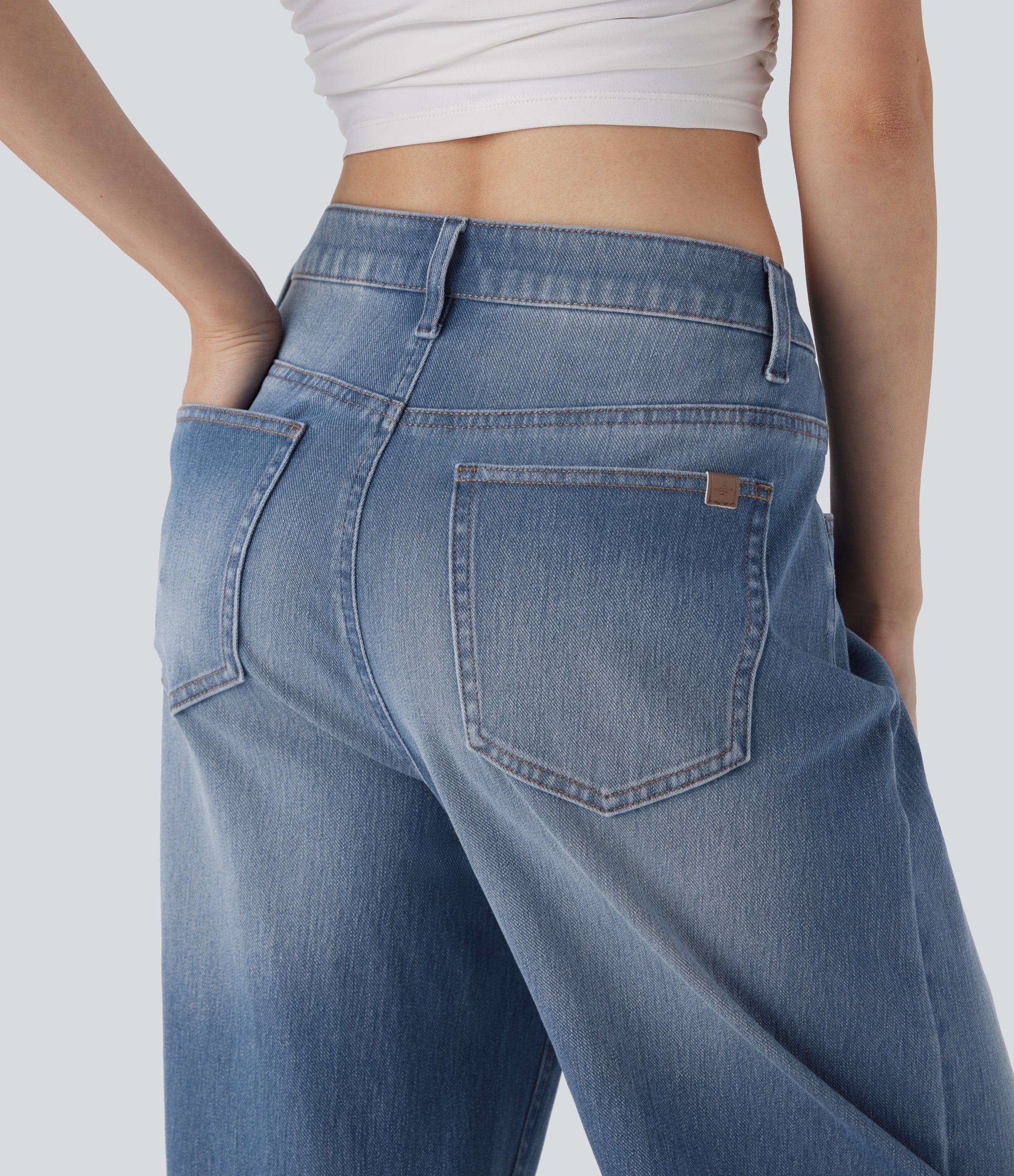 FlexTM Mid Rise Washed Casual Baggy Jeans with Pockets