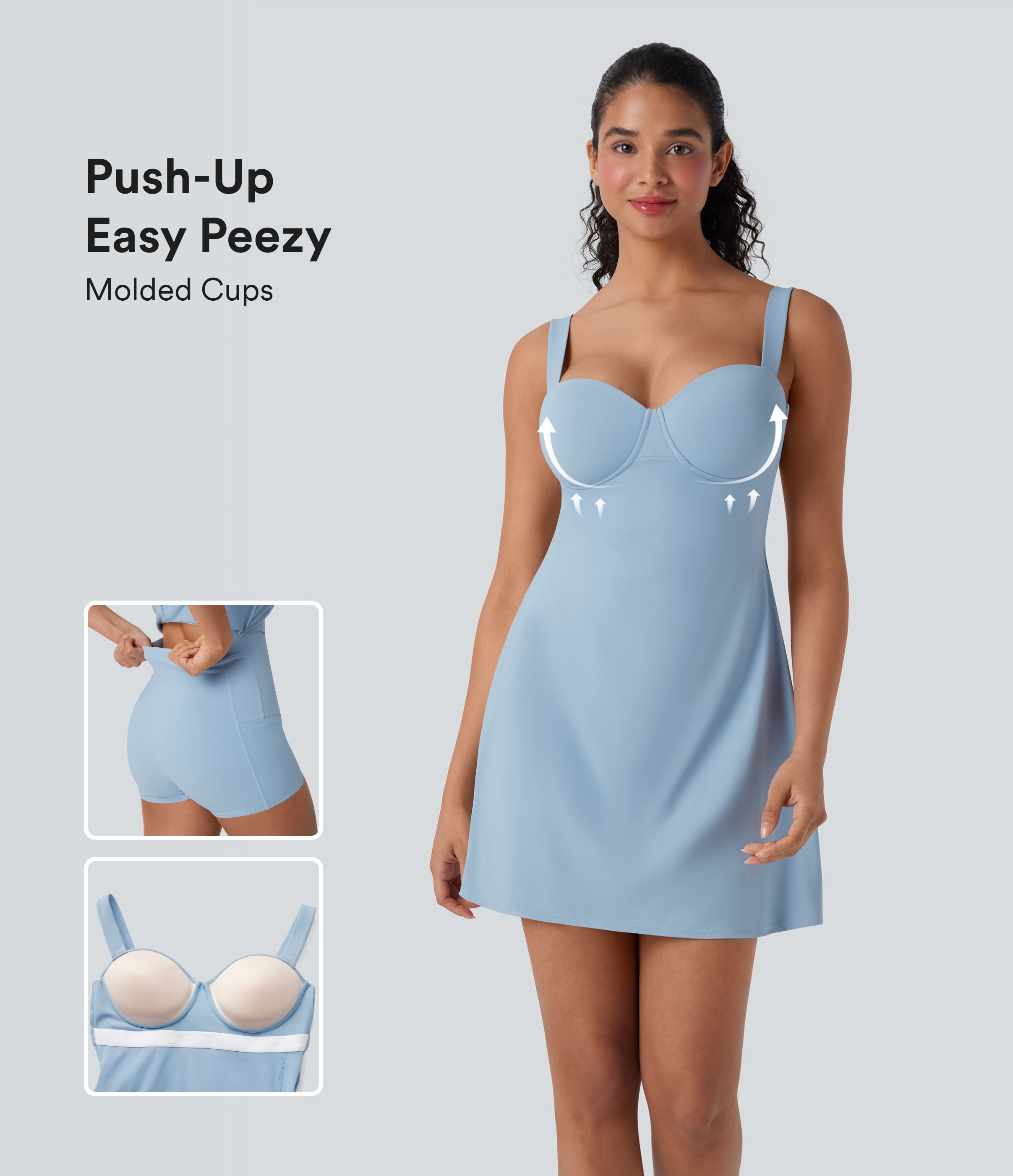 BreezefulTM Push-Up Molded Cups Backless Adjustable Buckle Tie Back Quick Dry Tennis Dress-Easy Peezy