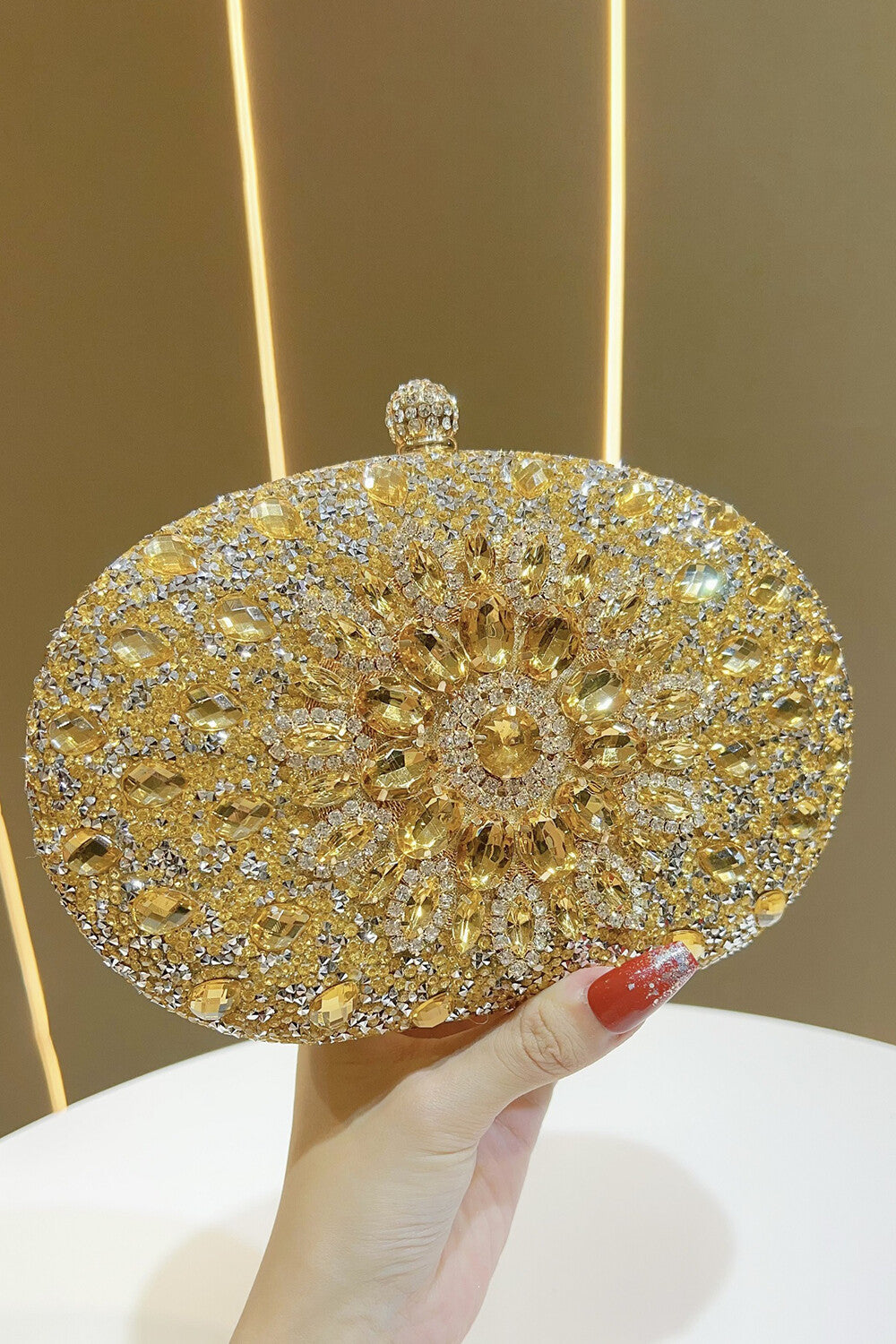 Inlaid Rhinestone Decor Party Oval Clutch Bag