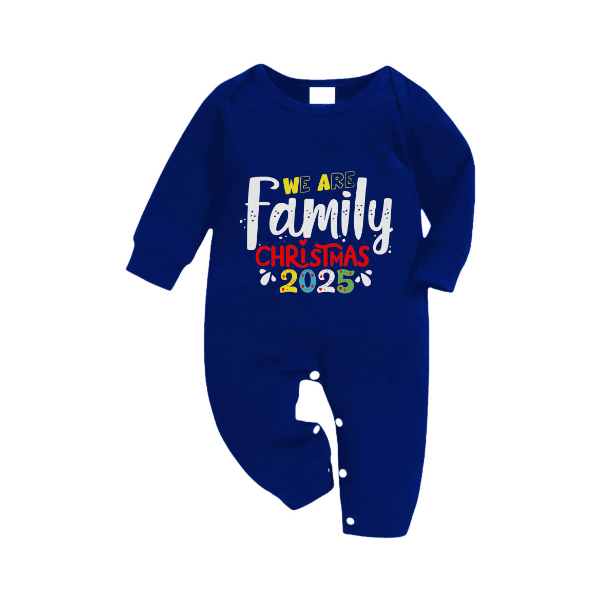 Christmas Family Matching Pajamas-Navy & White Plaid Pjs Set with "We Are Family Christmas 2025" Colorful Text Print