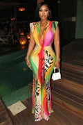 Deep V Neck Backless Cinch Waist Mermaid Maxi Dresses-Multicolor